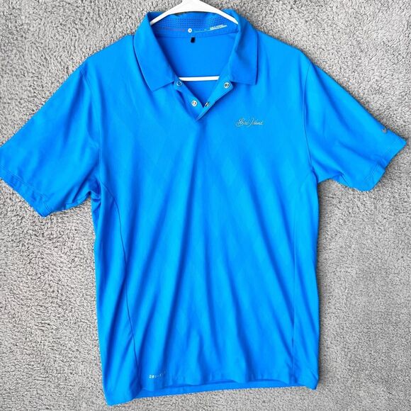 Nike Shirt Mens Small Blue Dri‎ Fit Tiger Woods Sea Island Polo Golf Performance - Picture 2 of 11